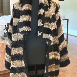 Elizabeth & James Black and Tan Striped Rabbit Fur Coat